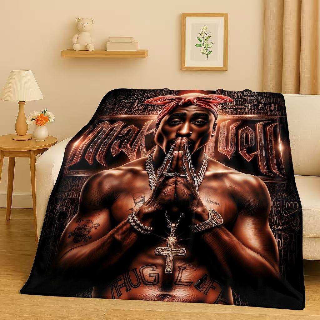 3D Rap Tupac 2pac Hip-Hop Music Rapper Catnap Flannel Blanket,Soft Plush Throw for Home Bedroom Bed Sofa Cover Kid Gift Picnic