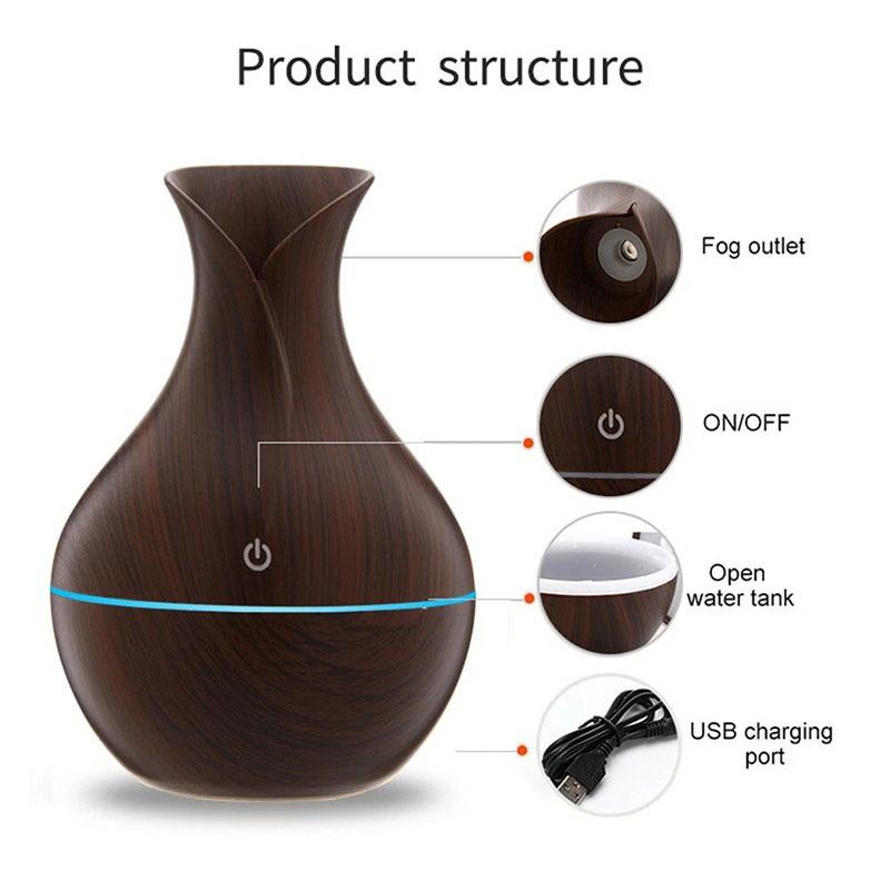 Easy Clean Wood Grain Humidifier Aromatherapy Diffuser 7 Color LED Mist Air Purifier for Daily Home Use