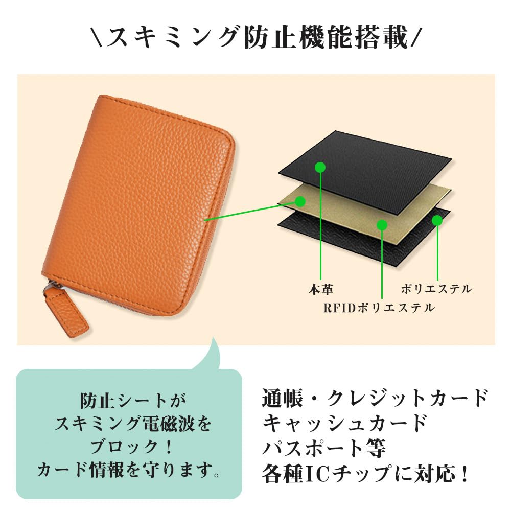 fancywonderland Mini Genuine Coin Card Large for Men and Women Wallet, Leather, Purse, Case, Capacity, Anti-Skimming, (Black)