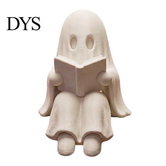 Trendy Desktop Ornament Ghost Reading Book Halloween Decoration, 3D Printed Shelf Sitter Statue, Gothic Style Decor Cute Spooky Sitting Figurine