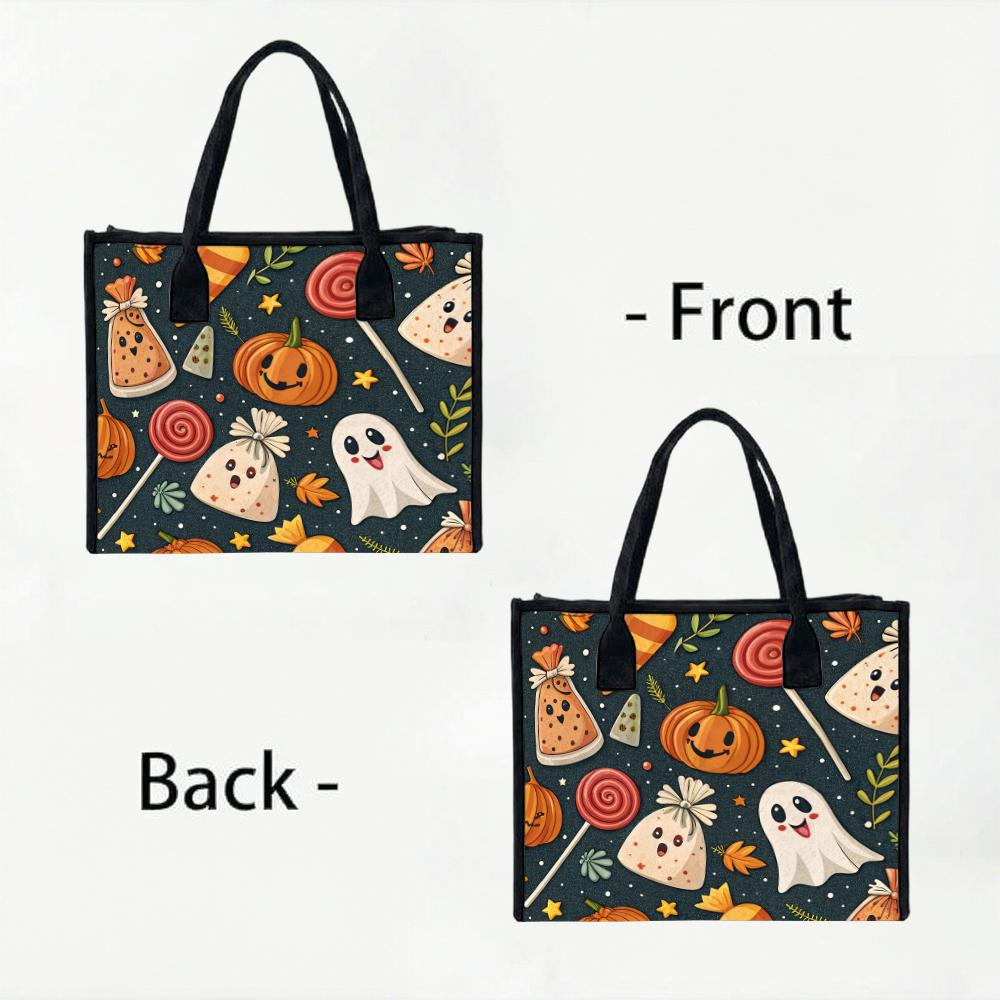 Cute Halloween Pattern Tote Bag Fashion Trendy Portable Daily Use Casual Shopping Handbag