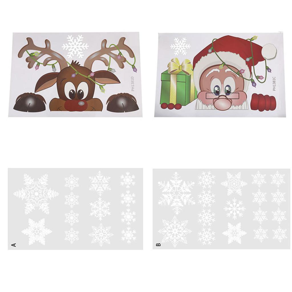 Cute Cartoon Santa Claus Elk Snowflake Window Stickers Static Decal Merry Christmas Party Scene Decor Supplies