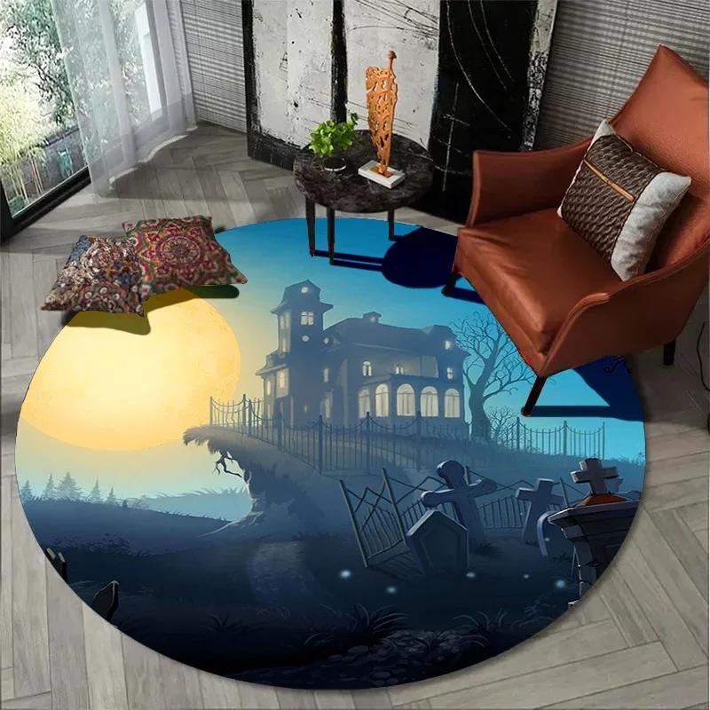 Halloween Atmosphere Carpet Living Room Bedroom Bathroom Mat Children Play Round Floor Mat Home Decoration