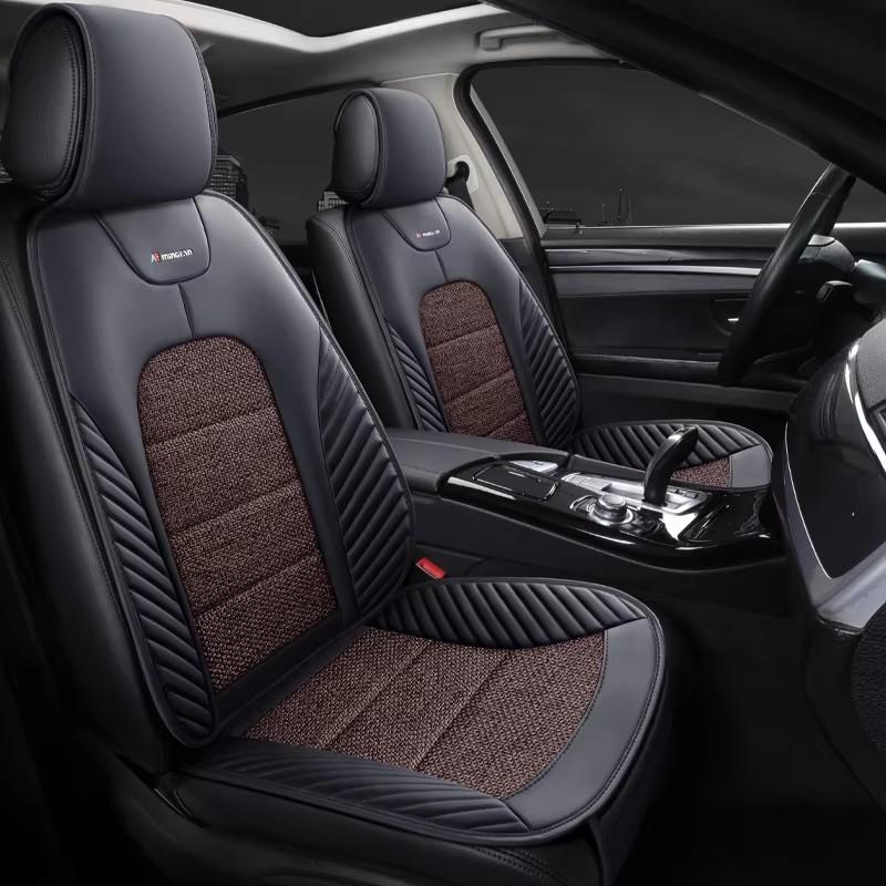 1pc All-Season Universal Car Seat Cushion – Breathable Nappa Leather & Linen-Texture Fabric, Fit for Most Cars, SUVs, and Trucks