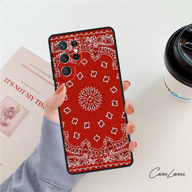 Red Bandana Paisley Phone Case For Samsung Galaxy S24 S25 S23 S22 Ultra Note 10 20 Plus S20 S21 FE Cover
