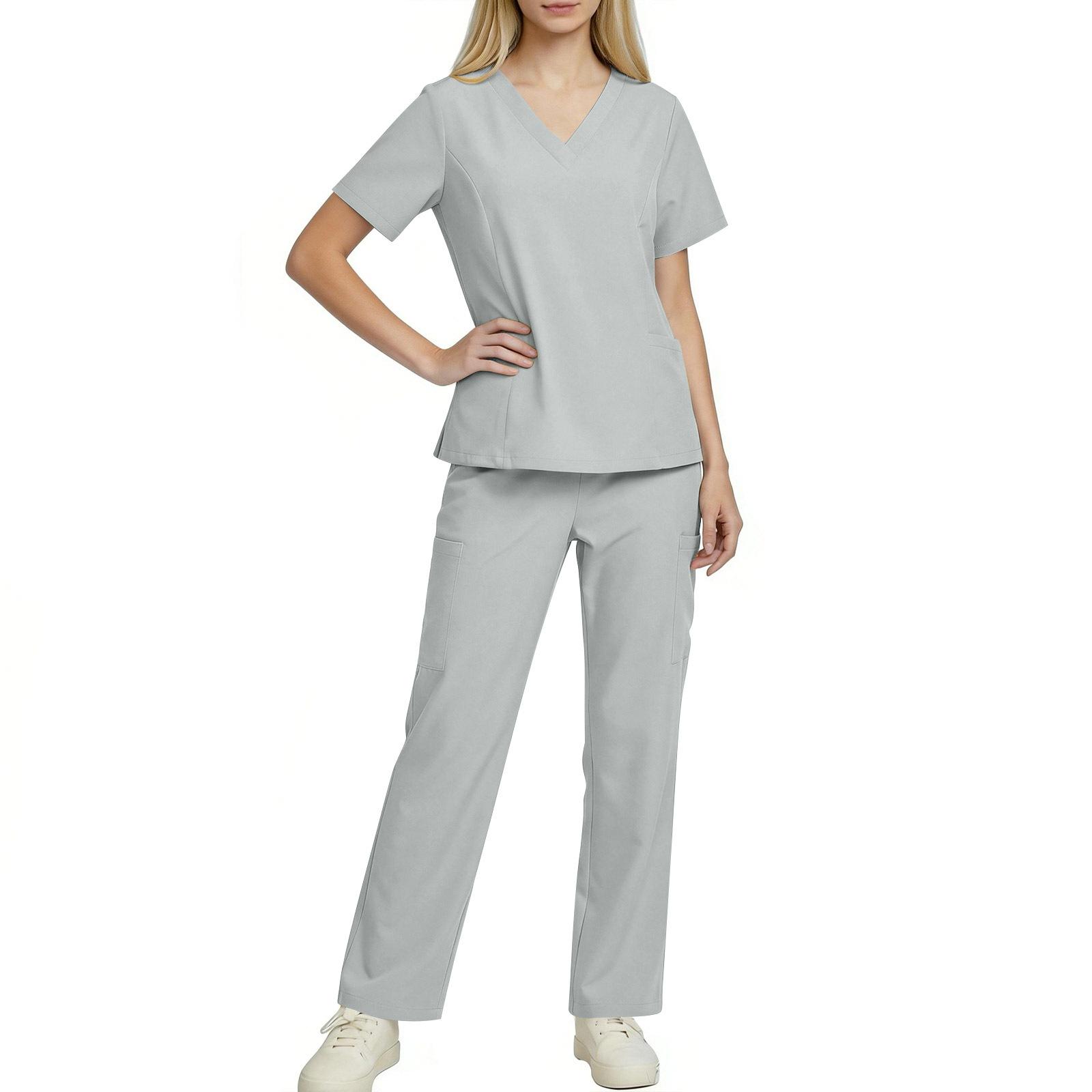 

Women s Fashion -Color Short-Sleeve V-Neck Workwear Set With Pocket S