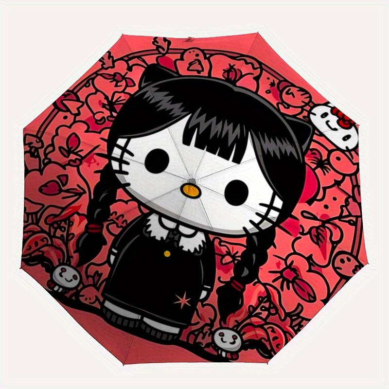 1pc Wednesday Hello Kitty Automatic Opening and Closing Umbrella - Lightweight 3-Fold Design, Suitable for Fans, Travel, Daily Use - Official Product,