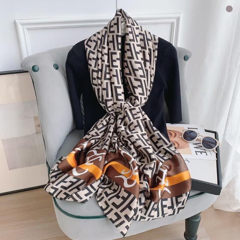 New Lijin Forged Long Scarf Cashew Feather Printed Silk Scarf Fashion Ladies Satin Outer Shawl