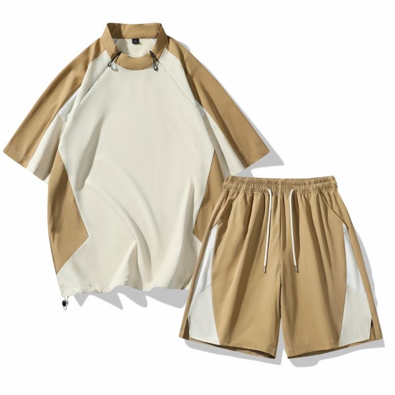 

Эластичный комплект футболок, летний повседневный мужской спортивный костюм из 2 предметов с короткими рукавами 3XL абрикосовый