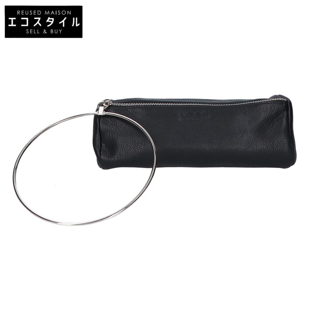 MM6 S41UI0055 PR271 Ring Leather Pochette Handbag blackUsed