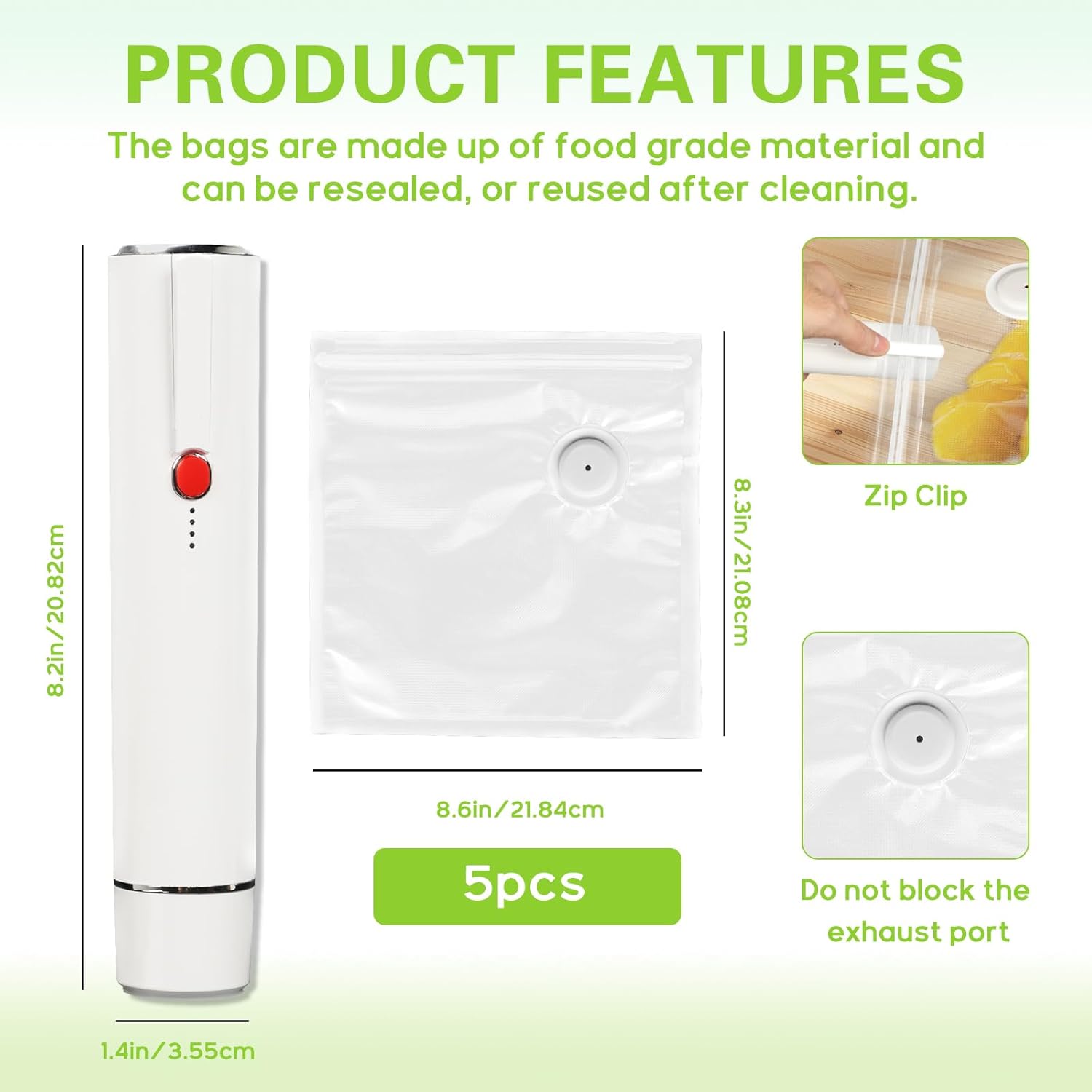 

Vacuum Sealer Handheld vacuum sealing machine with 5 Vacuum Bags Type-C Charging Portable Mini Fresh Food Preservation Sealer білий