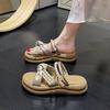 Cool slippers girl 2025 summer new with skirt fairy wind pearl thick bottom cross one word fashion slippers