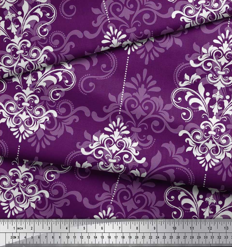 Soimoi Japanischer Krepp-Satin-Stoff mit filigranem Damast-Druck, Meterware, 42 Zoll