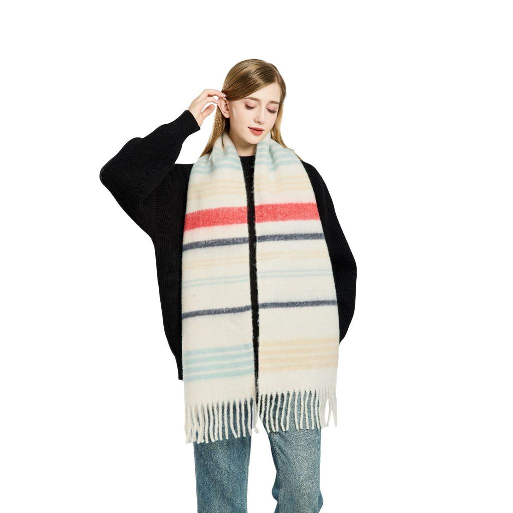Knitted wool scarf women's autumn and winter mohair thickened winter warm scarf versatile shawl red