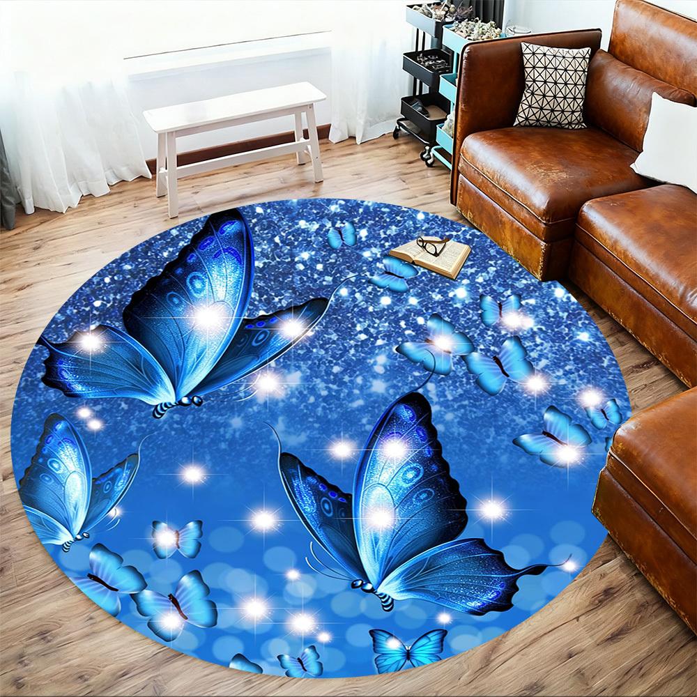 1pc Blue Butterflies Round Chair mat office Area Rug - Non-Slip, Floor Mat for Office, Bedroom, and Indoor Decor p127275