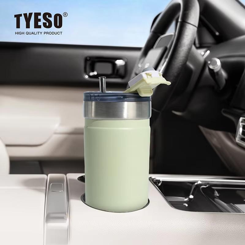 Tyeso 550ML 304 Stainless Steel Insulated Mug Matte Minimalist Tumbler with Straw Leakproof Coffee Cup for Ice Drink Hot Beverage Vacuum
