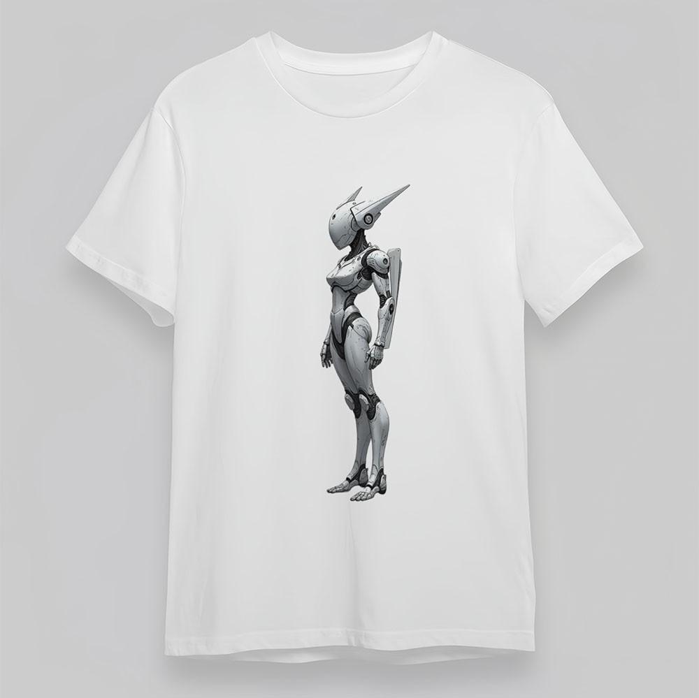 

Men s Soft Cotton T-Shirt Modern Robot Graphic Printed Tee Short Oversize White 4XL