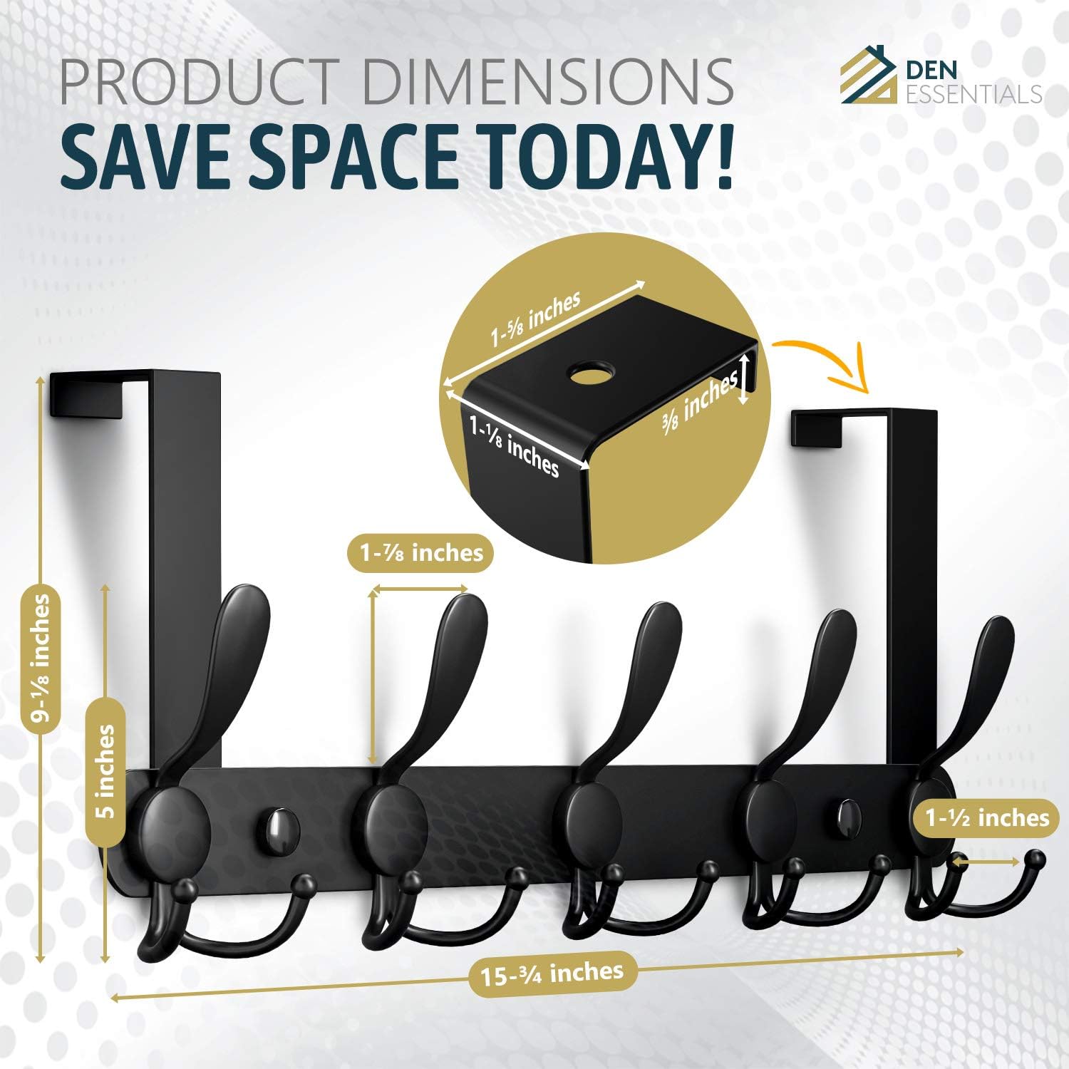 

Металлическая настенная вешалка для одежды | 5 тройных крючков выдерживают до 50 фунтов | На дверную вешалку для полотенец можно установить за считанные минуты - Все инструменты для установки в комплекте | Для