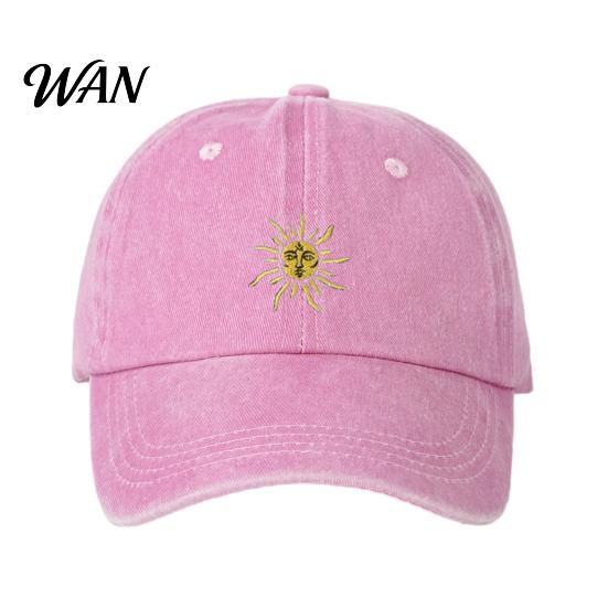 Breathable Baseball Hat Embroidery Sun Pattern Hat, Adjustable Back Buckle Retro Distressed Style Cap, Washed Cotton Fabric Outdoor Sunshade Cap Soft