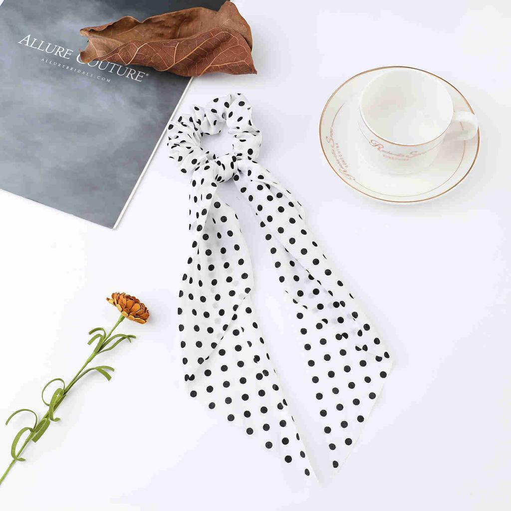 Fashion Print Chiffon Long Ribbon Scrunchies Women Girls Ponytail Scarf Elastic Hair Bands Ties Hair Accessories