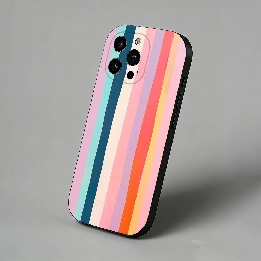 Colorful Striped Minimalist INS Couple Lichee Phone Case for iPhone 17 Air 16 Pro Max 16e 15 Plus 14 13 Mini 12 11 Back Cover