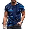 Summer Round Neck 3D Circuit Board Print T-shirts Fashionable Casual Short Sleeved Men's T-shirts