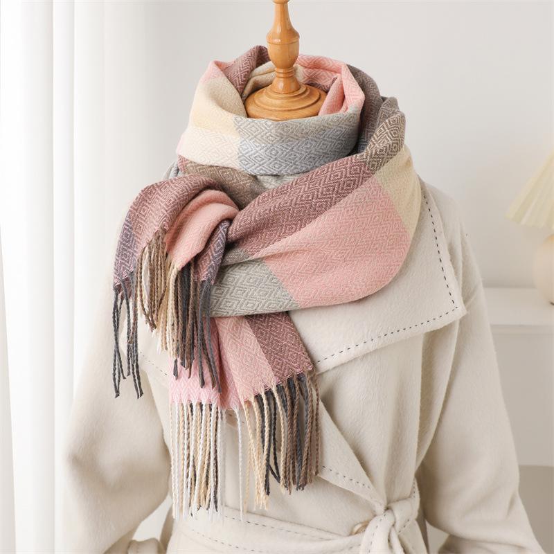 Luxury Fashion Rainbow Color Plaid Designer Winter Scarf Women Cashmere Shawl Outdoor Blanket Wrap Pashmina Tassel Warm Lady
