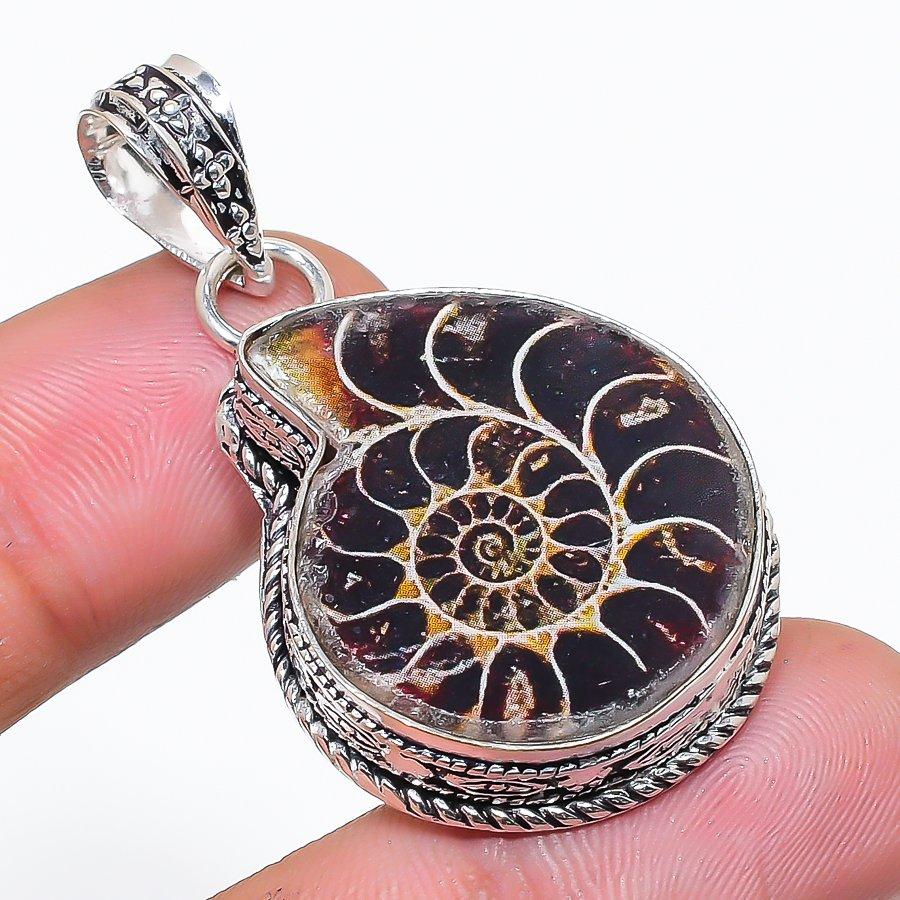 Natural Ammonite Fossil Gemstone 925 Sterling Silver Jewelry Pendant 1.81 AP-14214