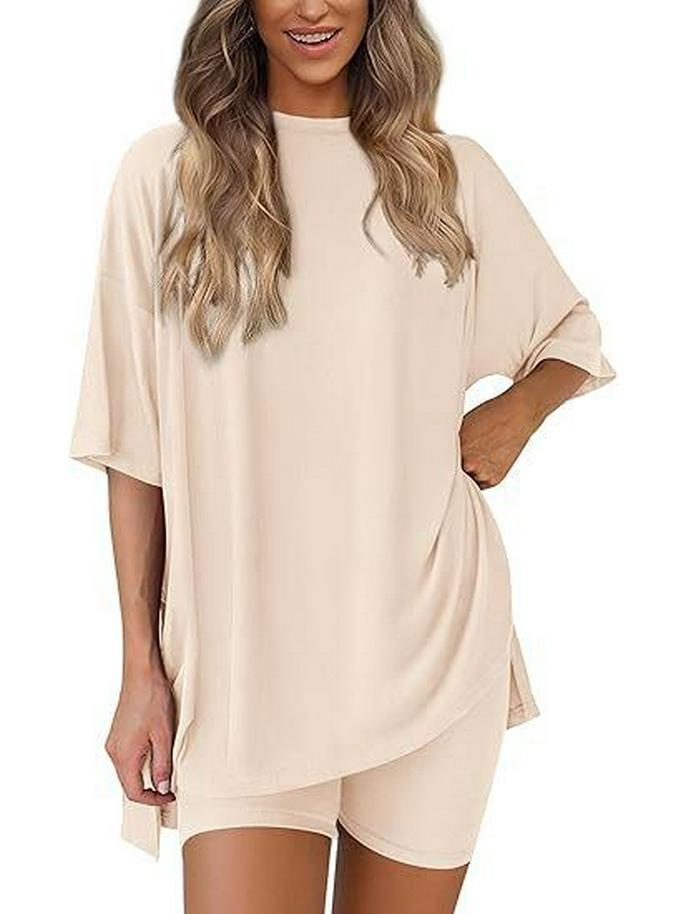 2026 Women's Casual Round Neck Slit Loose Short Sleeve Home Wear Set