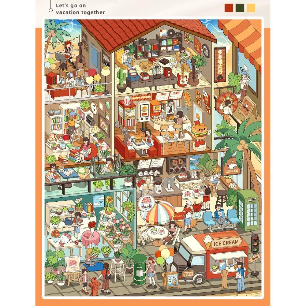 Die-cut Miniature Scene Collection Book DIY Decompression DIY Cabin Scene Toy Visual Stacking Game Stickers Collection Book