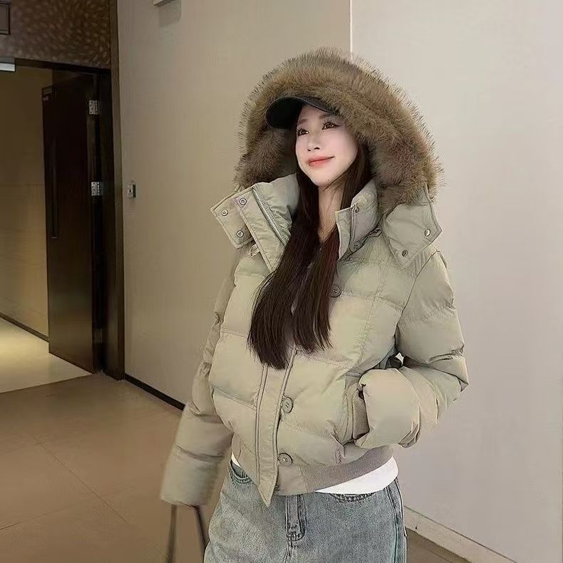 Hair collar hooded winter down cotton clothes women's winter new bread clothes thickened loose coat
