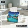1pc Tissue Box, Cartoon Style Ancient Chinese Night Scene Serene Pattern, 2D Flat Printing, Made from Tough Polyester, Easy To Carry, Napkin Box, for 