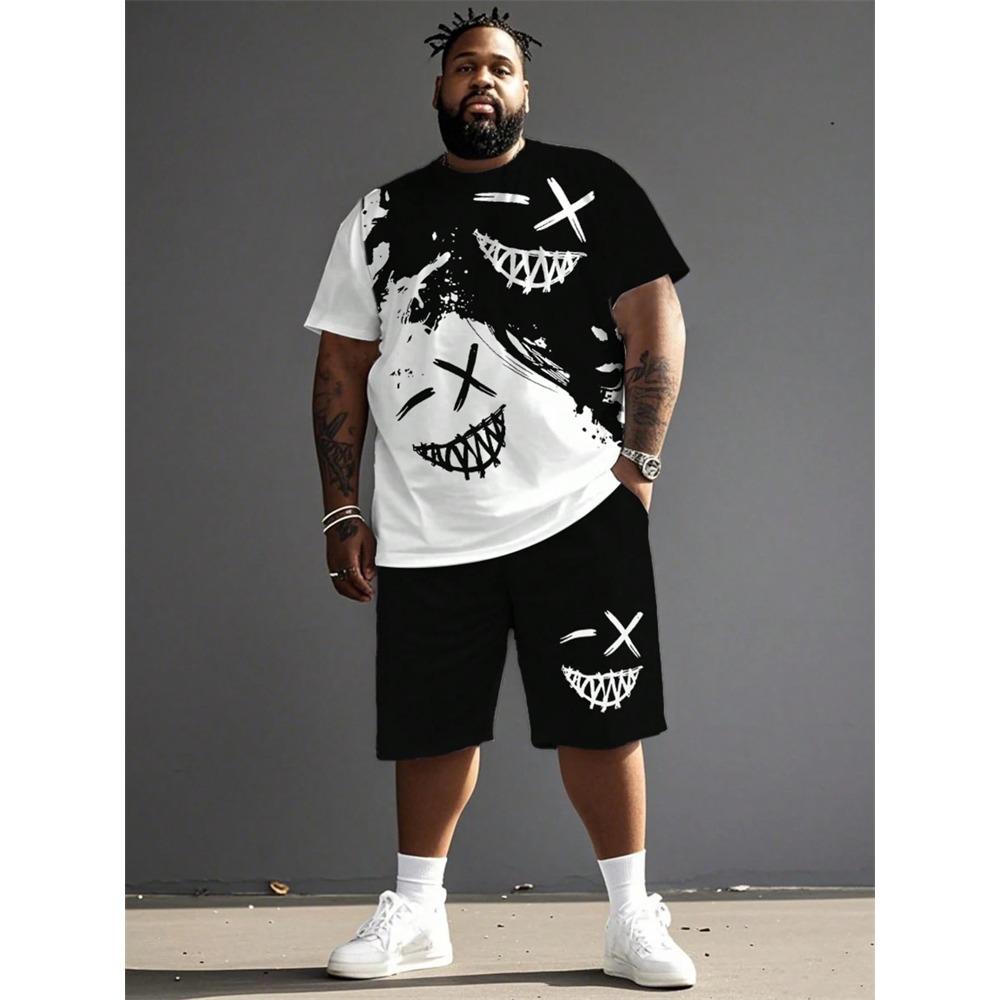 Men's Summer Coconut Tree Print Short-Sleeve T-Shirt and Shorts Set Hawaiian Sports Set Breathable Outdoor Two-Piece Set
