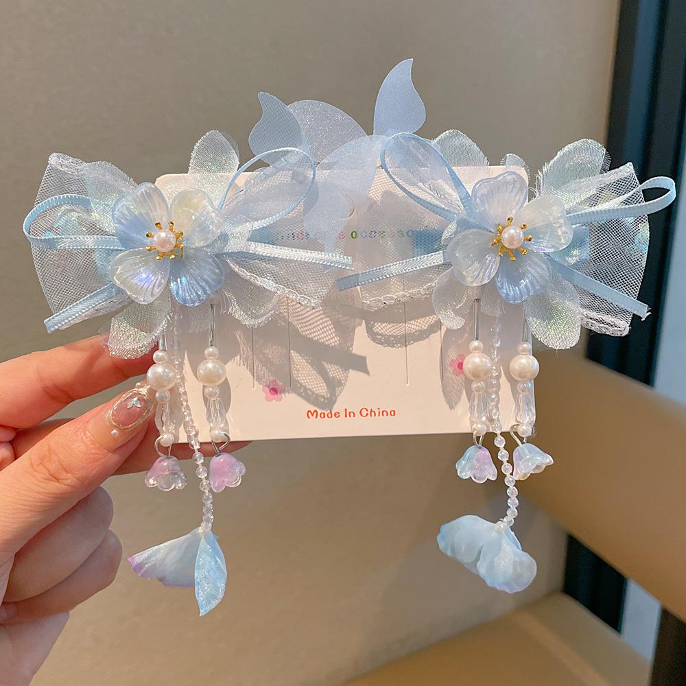 Juego de Horquillas Estilo Chino Hanfu para Niñas - Incluye Pinzas para el Cabello, Borlas Colgantes y Accesorios de Mariposa