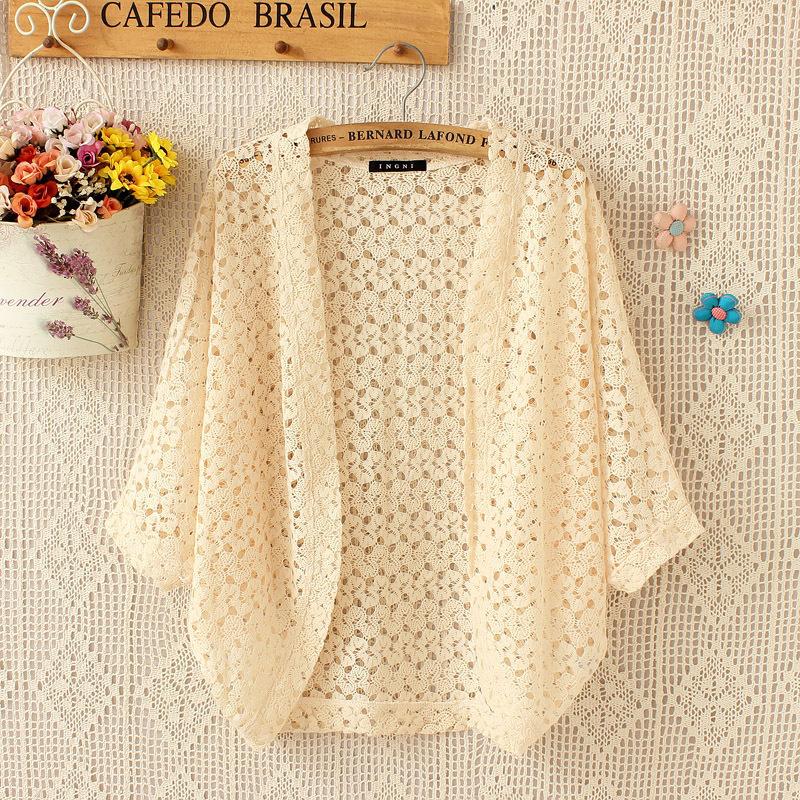 

Summer Women s Crochet Hollow Knit Cardigan Breathable and Comfortable Batwing Short Sleeve Cardigan Sun Protection Beach One size