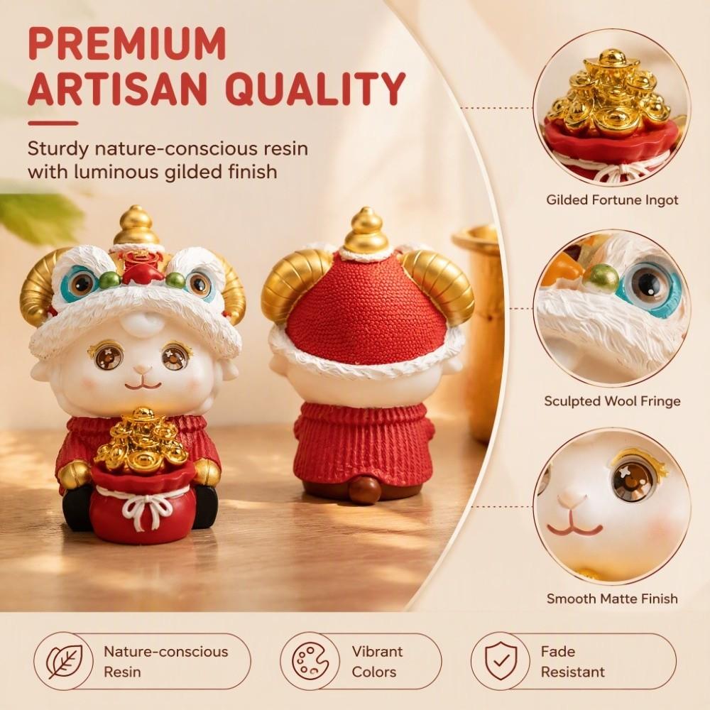 Cute Zodiac Sheep Statue Chinese Style Resin Ornament Wealth Lion Dance Sheep Figurine New Year