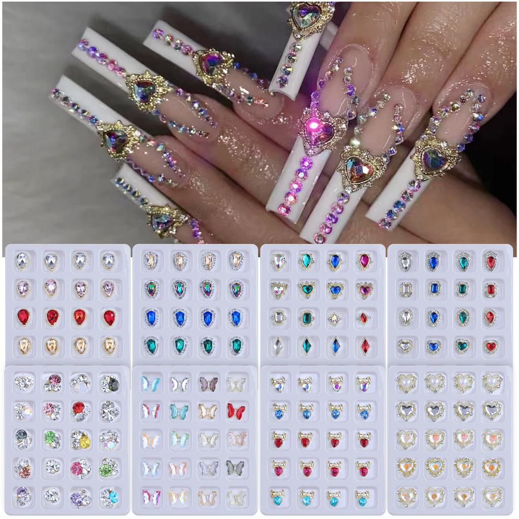 Internet Celebrity Nail Alloy Nail Jewelry Heart-shaped Crystal Butterfly Iridescent Irregular Rhinestone