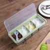 4 Compartments Seasoning Box Spice Rack Organizer Condiment Holder Container(Green)