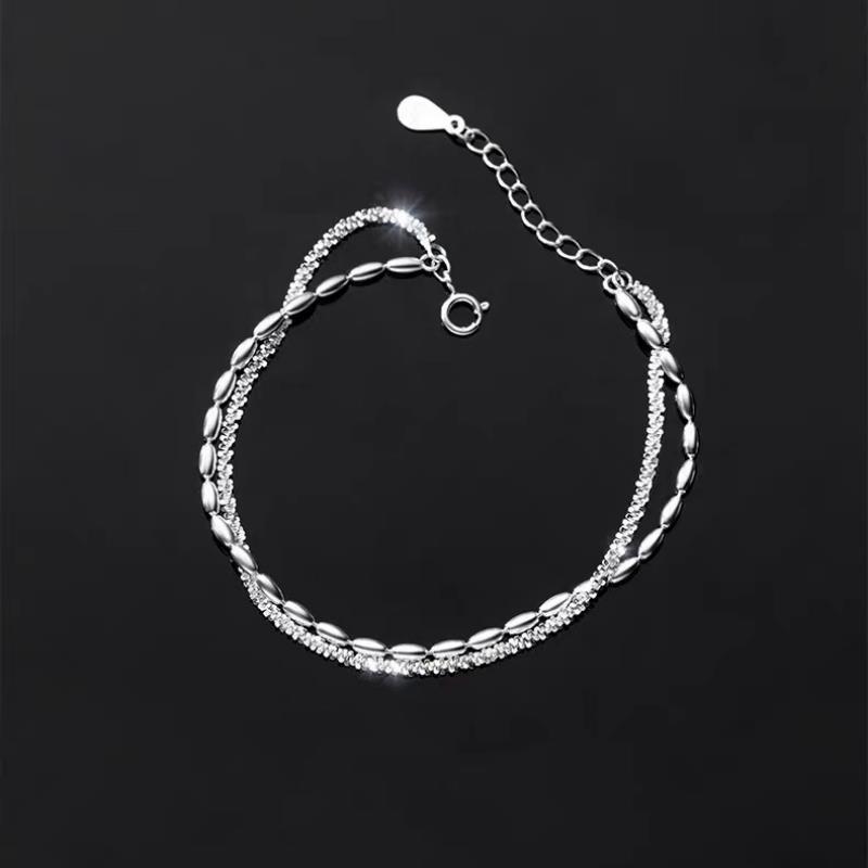 S925 Sterling Silver Double Layer Starry Bean Bracelet - Rippling Korean Style Women's Jewelry