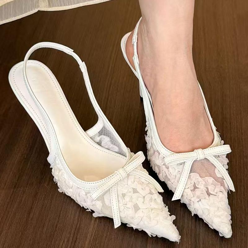 

Fashion Pointed Toe Women Sandals Summer High Heels Elegant Shoes Mesh Lace Fashion Pumps 2025 New Trend Designer Dress Zapatos De Mujer 35 бежевый