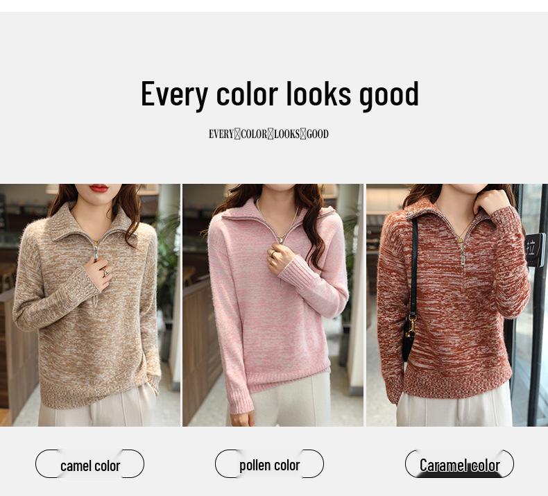 Marled Women's Wool Pullover: Half-Zip Turtleneck Sweater for Autumn and Winter