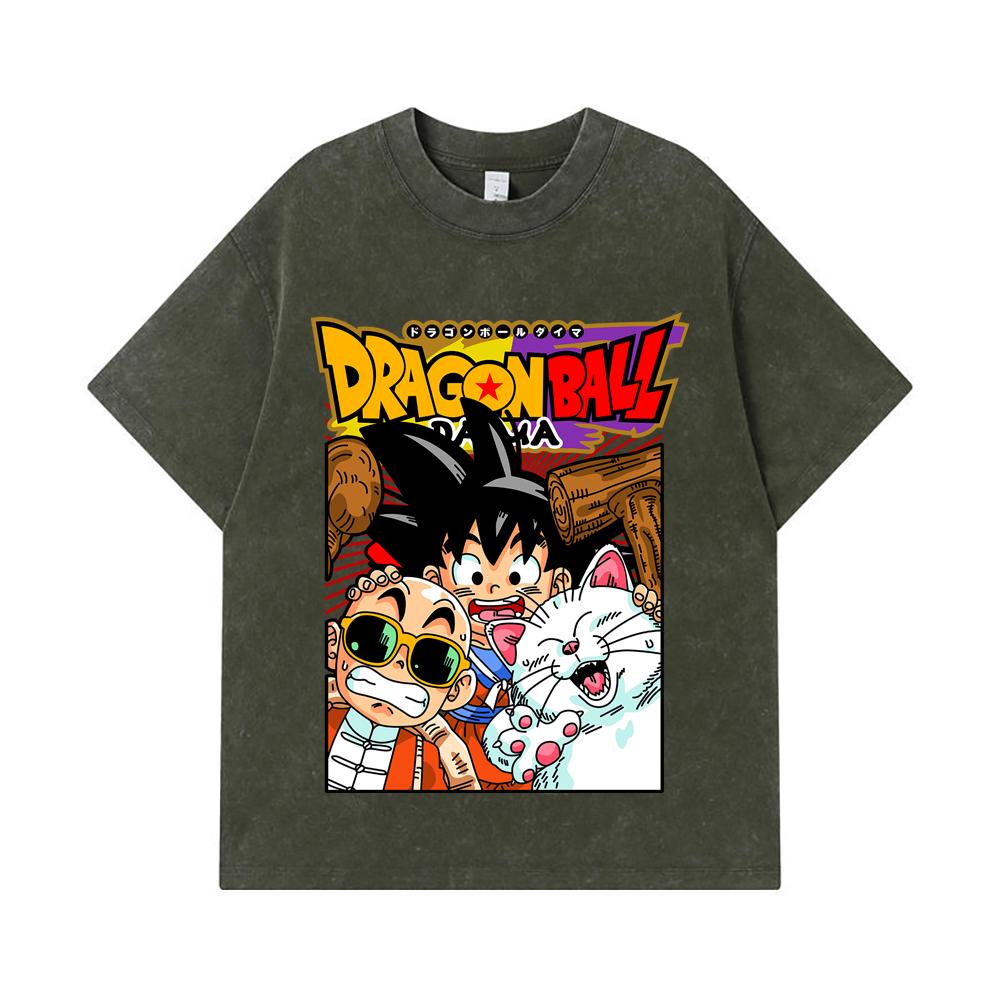 275 GSM Washed T-shirts 100% Cotton Dragon Ball V39 Daima Goku Print Unisex Heavy Cotton T Shirt