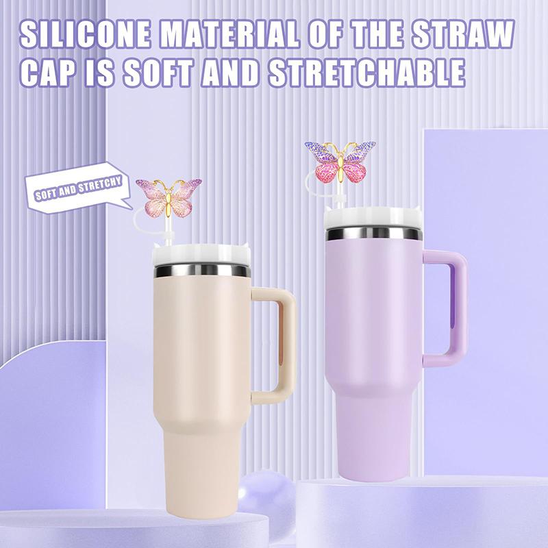 6Pcs Silicone Butterfly Straw Cover Cap Spill Stopper For Water Cup Heat-Resistant Dust Proof Straw Plug Cap Accessory