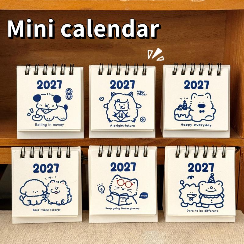 2027 Mini Desk Calendar With Cute Cartoon Prints Portable For Office Home Student Daily Time Management