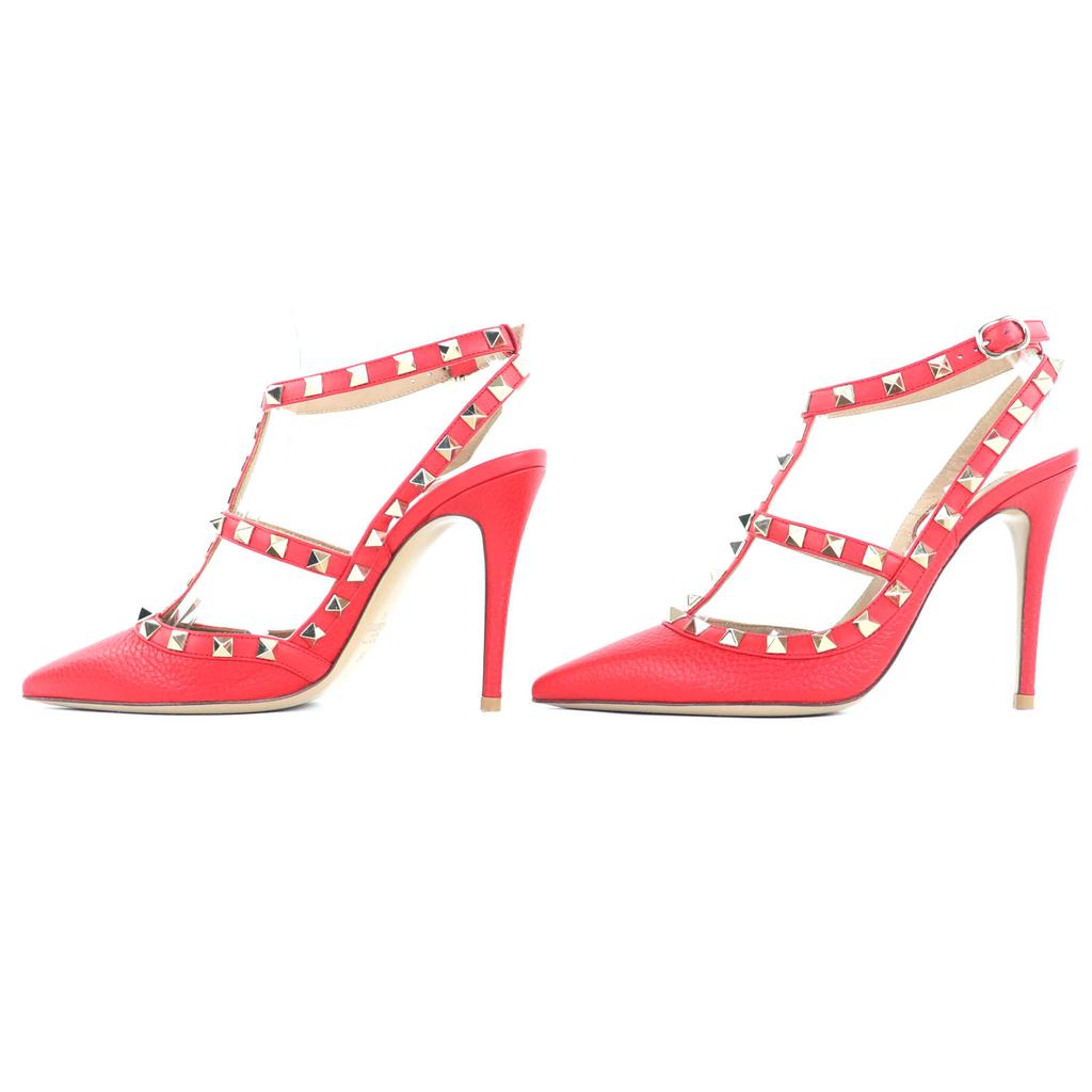 Great Valentino Garavani Pumps Rockstud Pointed Toe Red Leather Women 36 Used
