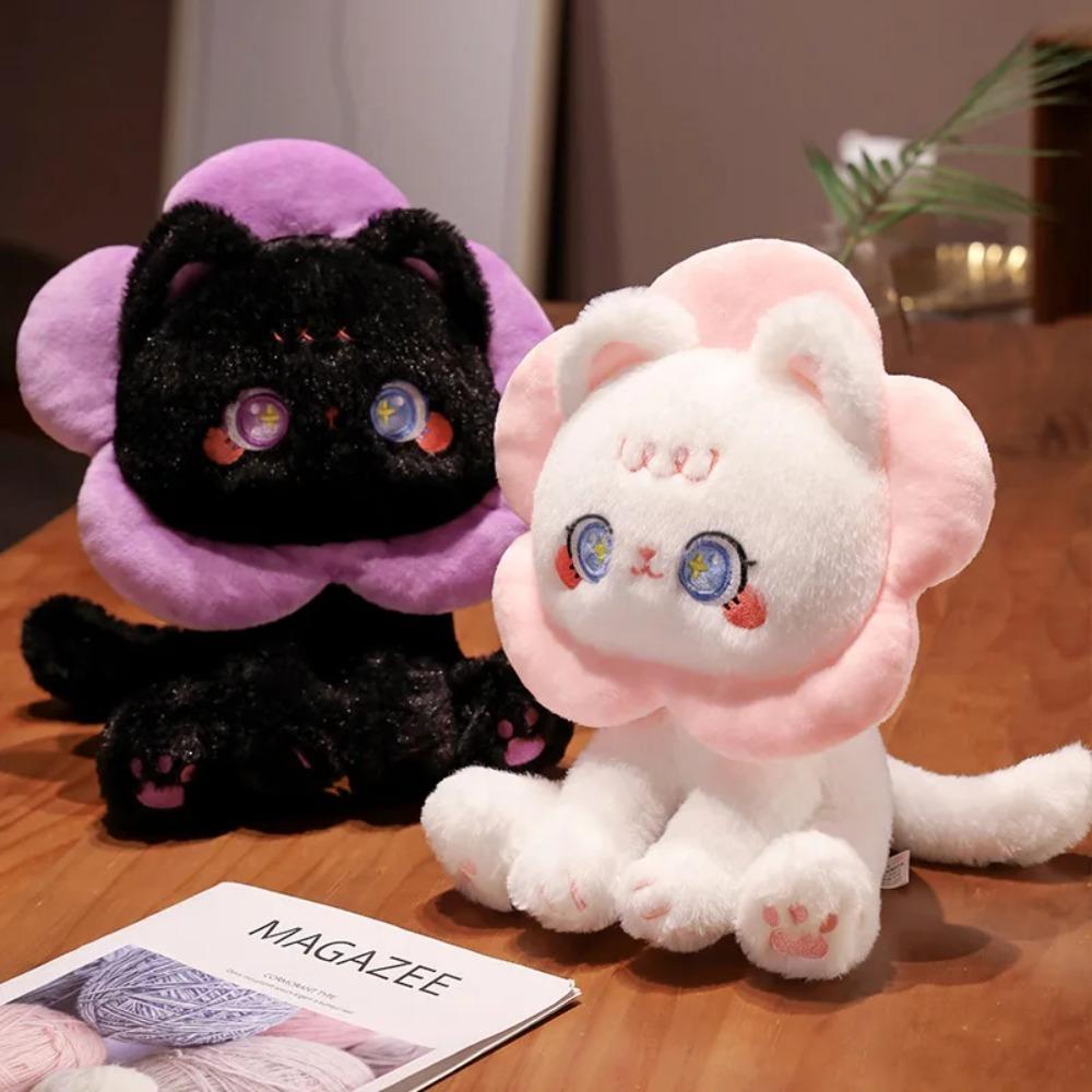 

Purple Kitten Stuffed Doll Animal Cartoon Flower Cat Doll Flower Loop Cat Plush Toy Room Decor білий