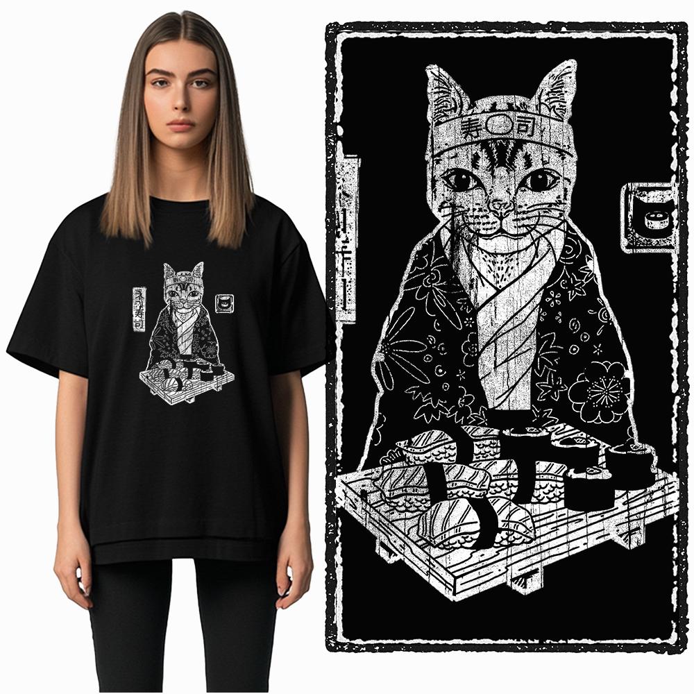 Coolmind DB 100% Baumwolle Katzenprint Exklusiver Grafik Damen T-Shirt Cooles SCHWARZES Damen T-Shirt Übergröße T-Shirt für Damen T-Shirt