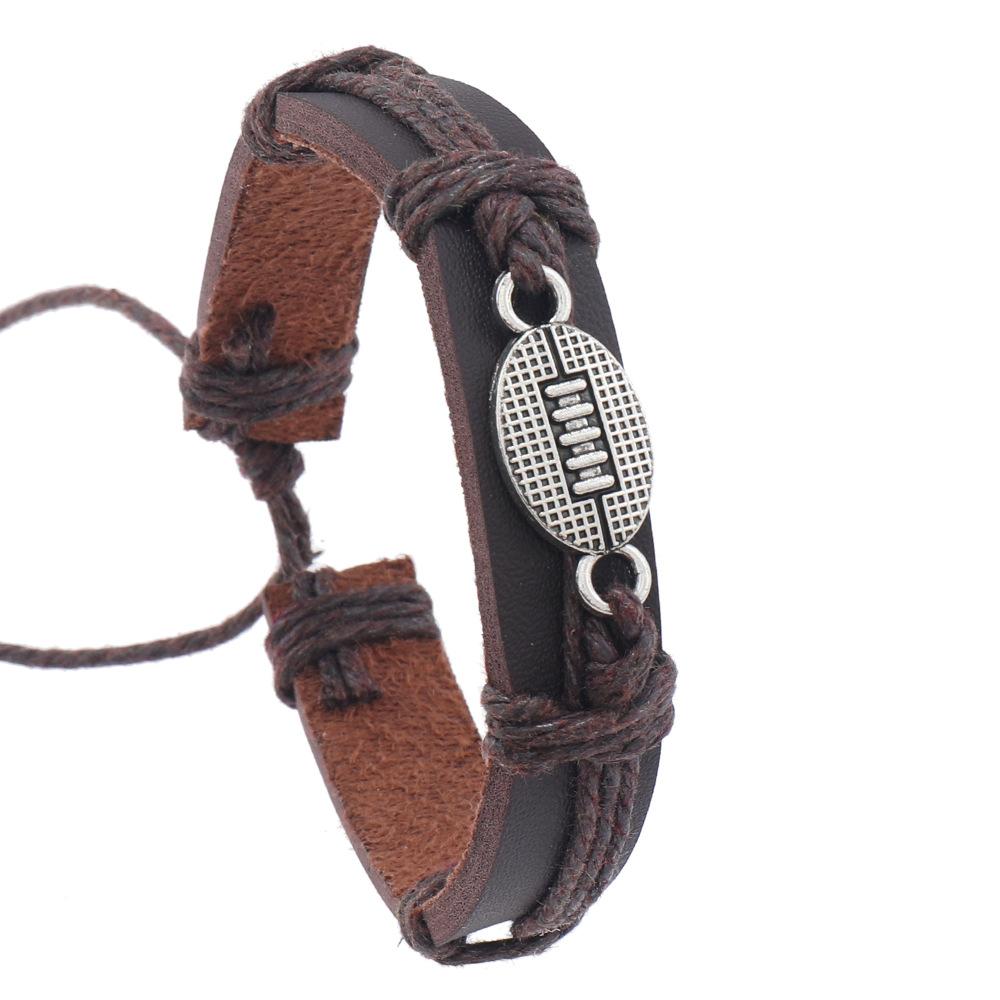 Manufacturer Handmade Football Rugby Ball Sports Charm Leather Bracelet for Men Mens Leather Bracelet Adjustable&Sports Bracelets коричневый