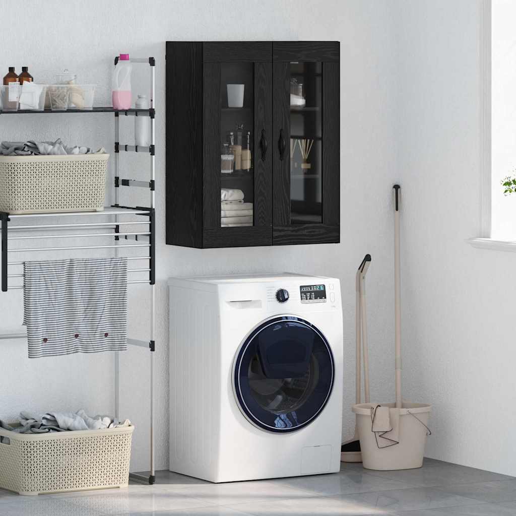 Wall Mounted Cabinet In Black Oak Effect 69.5 X 34 X 90 Cm