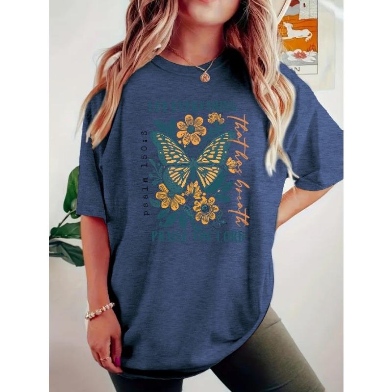 Damski letni T-shirt premium z okrągłym dekoltem i nadrukiem w stylu bohemy